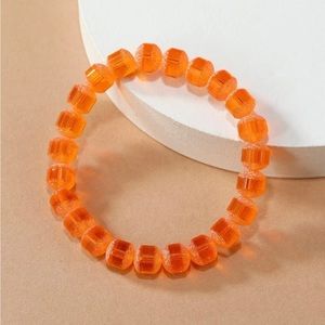 “Stripes” Orange Clear Transparent & Frosted Glass Bead Stretchy Adjust Bracelet
